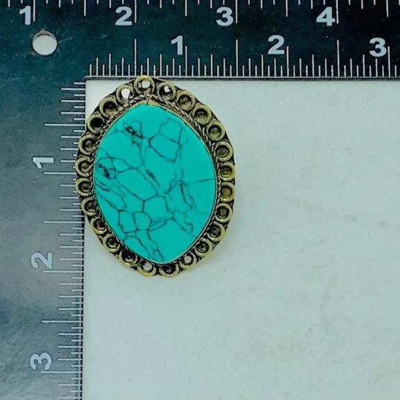 Massive Turquoise Stone Ring, Handmade Vintage Ring, Ethnic Ring, Kuchi Boho - Picture 5 of 6